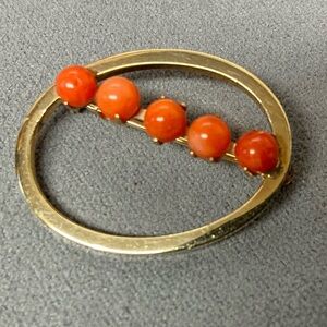 Elegant Gold & Coral Brooch
